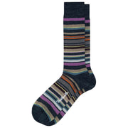 Pantherella Quakers All Over Multi-Stripe Merino Wollen Sokken - Houtskool Zwart/Oranje/Zwart
