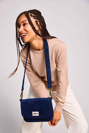 Hindbag Margault Schoudertas - Fluweel Marineblauw