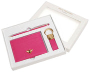 Alice Wheeler London Bow kaarthouder sleutelhanger en pen luxe cadeauset - felroze