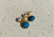 Pearls of the Orient Button Pearl Turquoise Drop Oorbellen - Goud/Wit/Turquoise Blauw