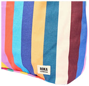 Roka Hoxton grote katoenen canvas schoudertas - brede multi-streep
