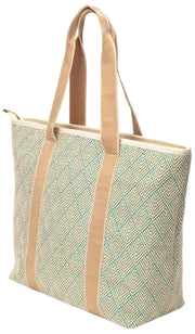 Elie Beaumont Zomer Tote Bag - Aqua Geometrisch Basketweave