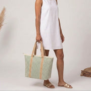 Elie Beaumont Zomer Tote Bag - Aqua Geometrisch Basketweave
