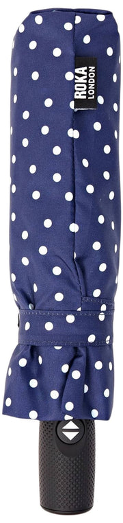 Roka Waterloo Paraplu van gerecycled nylon - Marineblauw Polka Dot