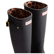 Hunter Original Tall Wellington laarzen met luipaardband aan de achterkant - zwart/beige