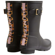 Hunter Original korte Wellington laarzen met luipaardband aan de achterkant - zwart/beige