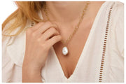 Parels van de Oriënt Keishi Parel Hanger Dikke Ketting - Goud/Wit