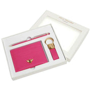 Alice Wheeler London Bow kaarthouder sleutelhanger en pen luxe cadeauset - felroze