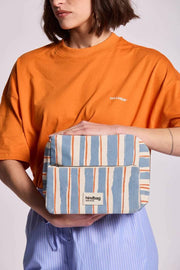 Hindbag Alix Extra Grote Toilettas - Oranje/Blauwe Strepen