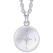 Beginnings Compass Design Disc Pendant - Silver