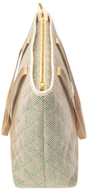 Elie Beaumont Zomer Tote Bag - Aqua Geometrisch Basketweave