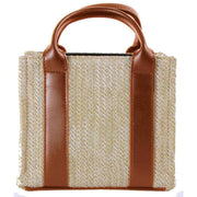 David Jones Small Square Straw Grab Handbag - Cognac Brown