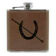 David Van Hagen Equestrain 6oz Leatherette Hip Flask - Brown/Silver