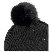 Dents Chevron Pompom Gebreide Bobbelmuts - Zwart