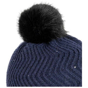 Dents Chevron Pom Pom Gebreide Bobbelmuts - Marineblauw