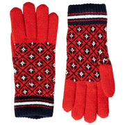 Dents Jacquard Fair Isle gebreide handschoenen - bessenrood/marineblauw