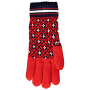 Dents Jacquard Fair Isle gebreide handschoenen - bessenrood/marineblauw