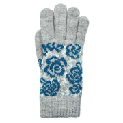 Dents Jacquard Rose Pattern Knitted Gloves - Dove Grey