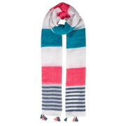 Dents Two Stripe Pattern Lightweight Tassel Scarf - Teal