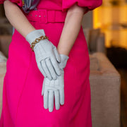 Deuken Felicity driepunts zijden gevoerde lederen handschoenen - zilver