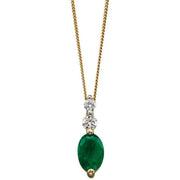 Elements Gold Emerald and Diamond Drop Pendant - Green/Gold