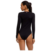 Falke tijdloze katoenen korte bodysuit met ronde hals - zwart
