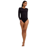 Falke tijdloze katoenen korte bodysuit met ronde hals - zwart