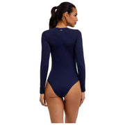 Falke tijdloze katoenen korte bodysuit met ronde hals - ruimteblauw
