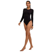 Falke Tijdloze katoenen bodysuit met ronde hals en string - Zwart