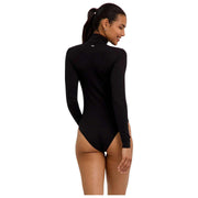Falke Tijdloze katoenen korte bodysuit met col en col - Zwart