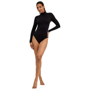 Falke Tijdloze katoenen korte bodysuit met col en col - Zwart