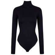 Falke Tijdloze katoenen korte bodysuit met col en col - Zwart