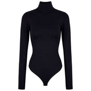 Falke Tijdloze katoenen stringbody met col met col - Zwart