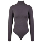 Falke tijdloze katoenen stringbody met col met col - ijzergrijs