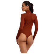 Falke Tijdloze katoenen stringbody met col en col - Mink Brown