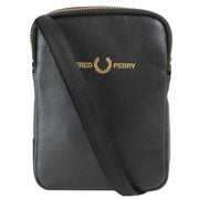 Fred Perry Tumbled Leather Side Bag - Black