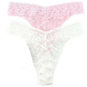 Hanky Panky I Do Shimmer and Signature Lace 2 Pack Original Rise Thong - Light Ivory/Bliss Pink