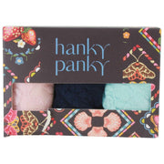 Hanky Panky 3-pack kenmerkende kanten strings met lage taille - Blozend roze/marineblauw/Celeste blauw