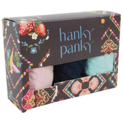 Hanky Panky 3-pack kenmerkende kanten strings met lage taille - Blozend roze/marineblauw/Celeste blauw