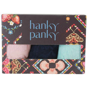 Hanky Panky 3-pack originele Rise strings met handtekening kant - Blozend roze/marineblauw/Celeste blauw