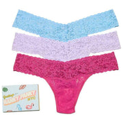 Hanky Panky Signature Lace Low Rise Matchbox 3-pack string - Gedeeltelijk bewolkt blauw/koel lavendel/koraal