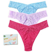 Hanky Panky Signature Lace Original Rise Matchbox 3-pack string - Gedeeltelijk bewolkt blauw/koel lavendel/koraal