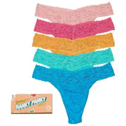 Hanky Panky Signature Lace Original Rise Matchbox 5-pack string - Rozewaterroze/Napels/Ginger/Seafoam Blue