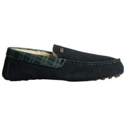 Hunter mocassin pantoffel met tartan kraag - marineblauw