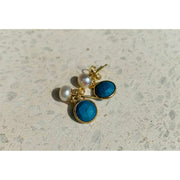 Pearls of the Orient Button Pearl Turquoise Drop Oorbellen - Goud/Wit/Turquoise Blauw