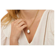Parels van de Oriënt Keishi Parel Hanger Dikke Ketting - Goud/Wit