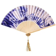 Powder China Blooms Satin Fan - Blue