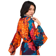 Poeder Crysanthemum lange kimono-jurk - blauw