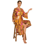 Powder Oriental Crane Kimono Gown - Ochre Orange