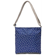 Roka Kennington B medium crossbodytas van gerecycled canvas - Marineblauw Polka Dot